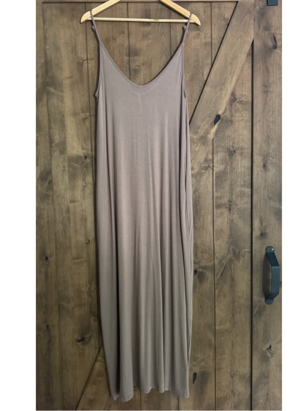 Neutral Taupe Maxi Slip Dress with Spaghetti Straps